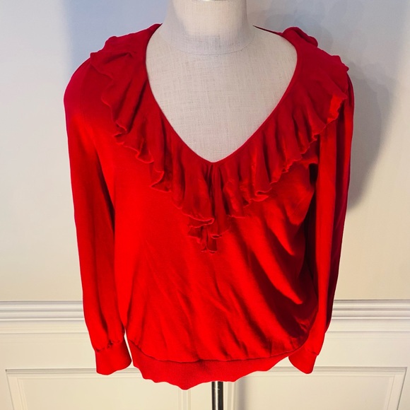 Lauren Ralph Lauren Valentines Red Ruffle Trim Jersey Sweater Size 1X(108) - Picture 4 of 10